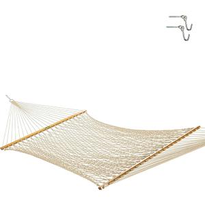 Original Pawleys Island 13DCOT Large Oatmeal DURACORD Rope Hammock with Free Extension Chains & Tree Hooks, Handcrafted in The USA, Accommodates 2 People, 450 LB Weight Capacity, 13 ft. x 55 in.