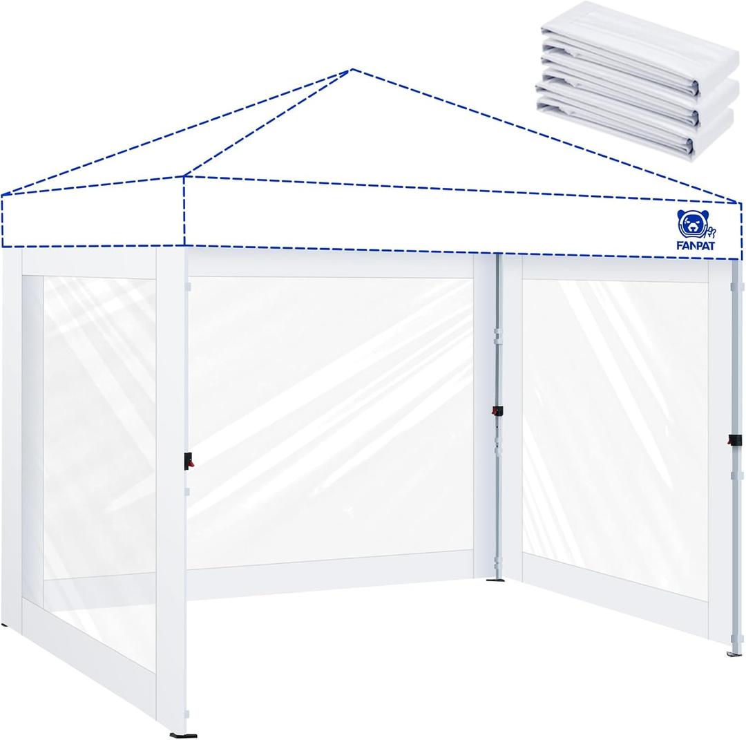 3Pcs Clear Canopy Sidewalls for 10x10 Pop Up Tent, Transparent Window Curtain Cloth, 8 Mil PVC Enclosure Fabric with Zipper and Velcro, Sidewalls Only (White)