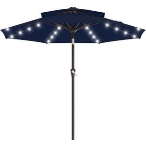 AreShark 9ft 2 Tiers Patio Umbrella with Solar Lights, Outdoor Umbrella w/ 32 LED Lights&8 Sturdy Ribs, Table Umbrella for Deck, Backyard, Pool(Navy)