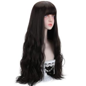 STYLER Long Black Synthetic Wig with Bangs - Natural Long Wavy Cosply Wigs for Women Halloween Christmas 30" (Black)