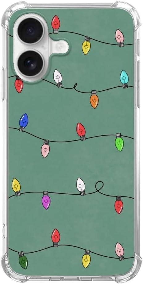 Christmas Lights Phone Case Compatible with iPhone 17, Cute Green Christmas Holiday Phone Cover for iPhone 17