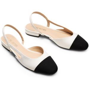 DREAM PAIRS Slingback Ballet Flats for Women Square Cap Toe Low Heel Dress Shoes Comfortable Work Flats for Office Party Wedding Business Casual (8, White)