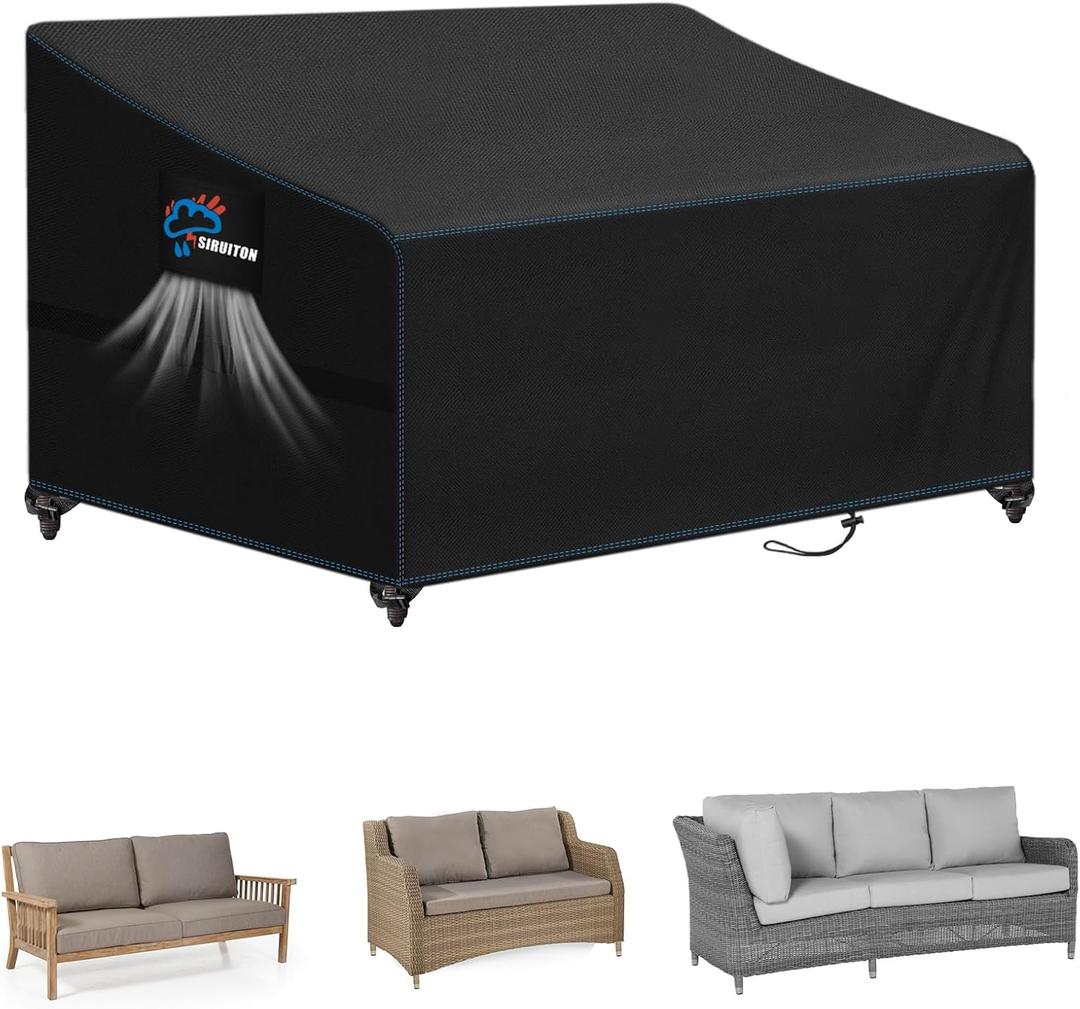 SIRUITON 2-Seat Heavy Duty Garden Patio Sofa/Loveseat/Bench Cover,100% Waterproof Outdoor Sofa Cover, Lawn Patio Furniture Covers Black,58" W x 32.5" D x 31" H