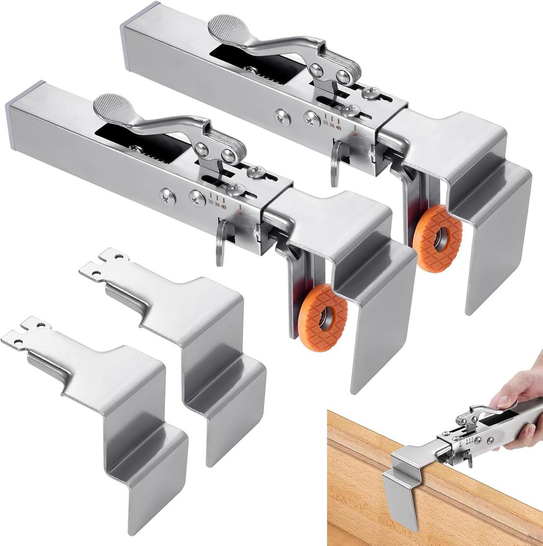 Adjustable Drawer Fixing Clamp, Drawer Panel Front Installation Clamps Fixing Clips with 2pcs Replaceable Clip, Universal Cabinet Face Frame Installation Clamps for Installing Cabinets & Drawer-2sets