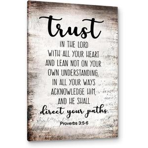 PHAMTE Proverbs 3 5-6 Trust In The Lord With All Your Heart Christian Wall Art, Bible Verse Scripture Wall Decor, Christian Religious Print Framed Canvas Wall Art Home Room Office Church Decor 24x36in
