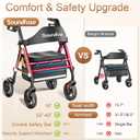 soundfuse Foldable Rollator Walkers for Seniors with 16" Ergonomic Arc Seat, Rose Red