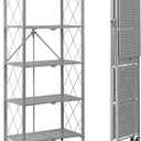BRIAN & DANY 5-Tier Foldable Storage Shelves with Wheels, Folding Metal Rack Shelving Unit, Heavy Duty No Assembly Organizer Shelf for Garage, Kitchen, Basement, Pantry, Gray