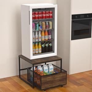 Mini Fridge Stand with Storage, Heavy Duty Refrigerator Stand with Mobile Drawer Basket for Dorm, Home, Kitchen, Office, Stand for Drinks Refrigerator, Wine Cooler, Water Dispenser
