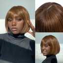Bob Wig with Bangs Human Hair Natural Black Straight Bob Wig with Very Light Yaki 8 Inch Short Glueless Bob Bang Wig with 2.5"X1" Lace Top (Color P4/30)