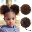 Afro Ponytail Small Afro Hair For Black Women 4Inch Dark Brown Afro Puff Drawstring Ponytail Human Hair 1 PIECES For Children Authentic And Stylish Hairpiece, Afro Curly Puff Style (Brown)
