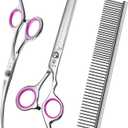 GLADOG Professional 4 in 1 Dog Grooming Scissors Set with Safety Round Tips, Sharp and Heavy-duty Pet Grooming Shears for Cats (Red)