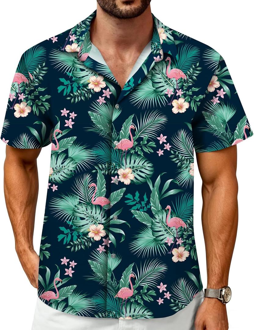 Hawaiian Shirt for Men Tropical Shirts Summer Beach Button Down Short Sleeve Luau Aloha Floral Cruise Vacation Outfit 2026