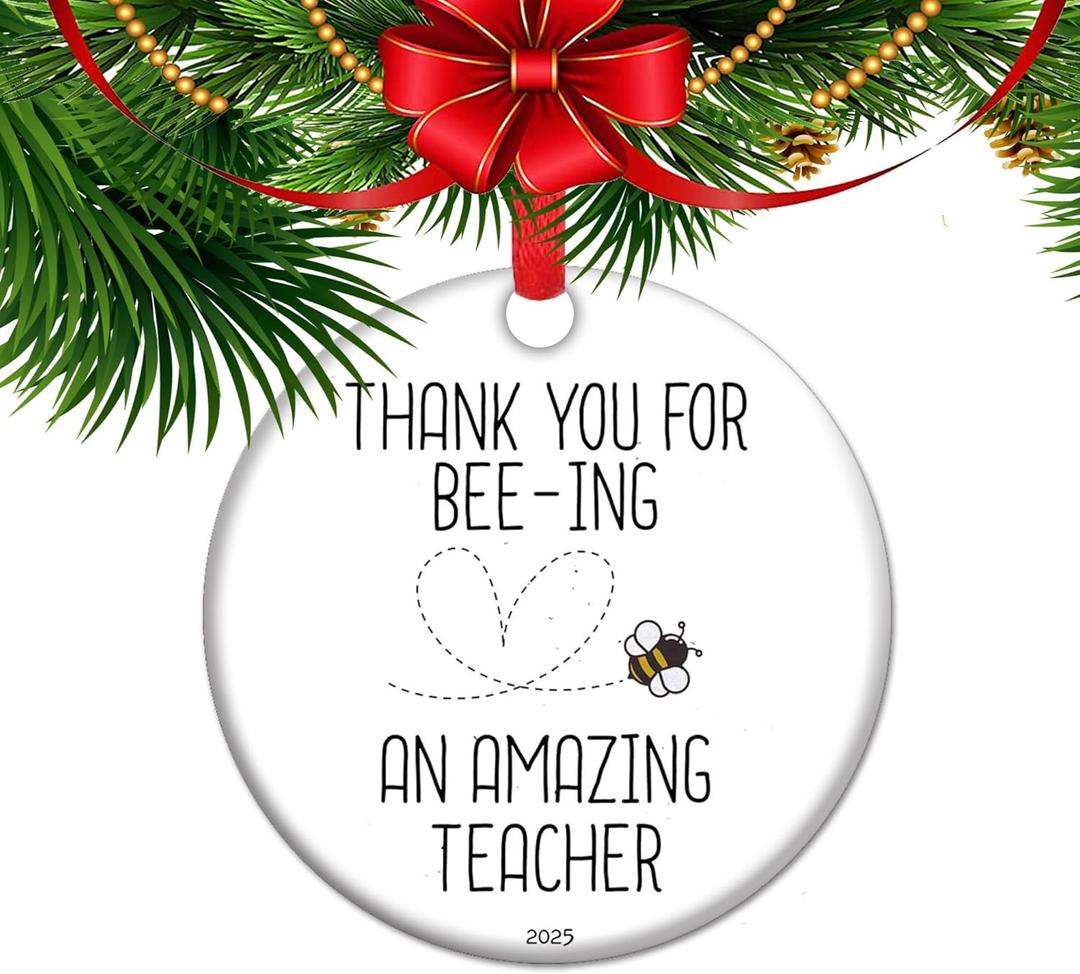 Thank You for Being an Amazing Teacher Ornament Christmas Teacher Gift Appreciation Present Ceramic Apple Keepsake School Decor (C12)