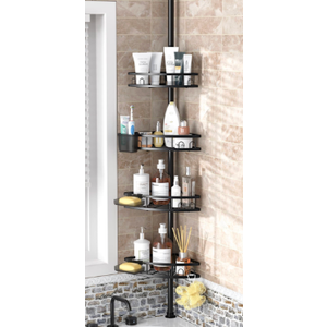 Tension Pole Shower Caddy Corner: Adjustable 4tier Bathroom Organizer Shelves - Rustproof Bathtub Shampoo Rack 43.5-120 inch