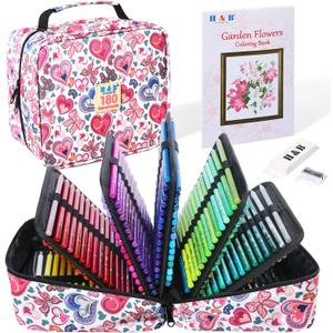 H & B 180-Color Colored Pencils Set with Coloring Book, Eraser, and Sharpener - Perfect for Drawing and Coloring - Soft Oil-Based Cores Ideal for Adults, Artists, and Beginners