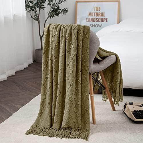 TREELY Knit Throw Blanket for Couch,Soft Knitted Blankets with Tassels Fringe 50" X 67.7", Decorative Lightweight Throws Blanket Farmhouse Bed Sofa Fall Outdoor,Khaki