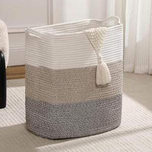 Tall Laundry Basket With Handles,Woven Cotton Rope Big Laundry Hamper Sorters,Versatile Storage for Dirty Clothes,Baby Toys,and Blankets in Bathroom, Nursery,and Living Room (Gradient Brown, 68L)