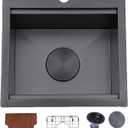 HOTIS 15 X 15 Inch Black Drop in Bar Sink, Black Bar Sink,Topmount RV Small Kitchen Sink, Outdoor Single Bowl Prep Sink with Dish Grid & Drain & Cutting Board