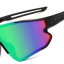 FEISEDY Sports Sunglasses for Men Women Running Sunglasses Fishing Cycling Baseball Glasses UV400 Protection B0270 (Large, Black Frame Green Mirrored Lens)
