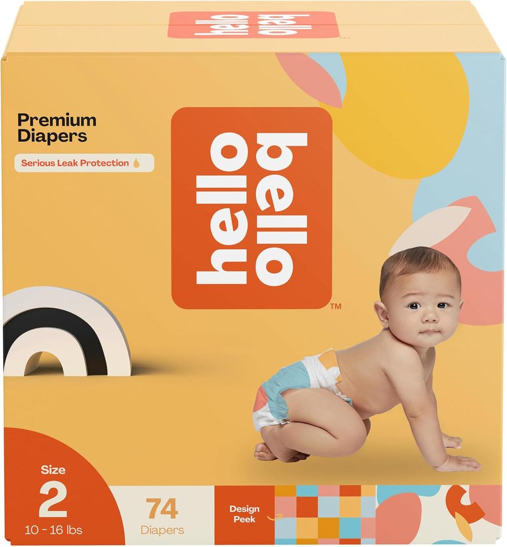 Hello Bello Premium Diapers Size 2, Honeysuckle Designs, 74ct Club Box, Hypoallergenic and Extra Absorbent