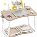 Lap Desk for Bed Adjustable Height, Foldable Bed Table with Storage Drawer, Tablet Slot & Cup Holder, Portable Laptop Stand for Bed & Sofa, Bed Desk for Adults & Kids, Glacier