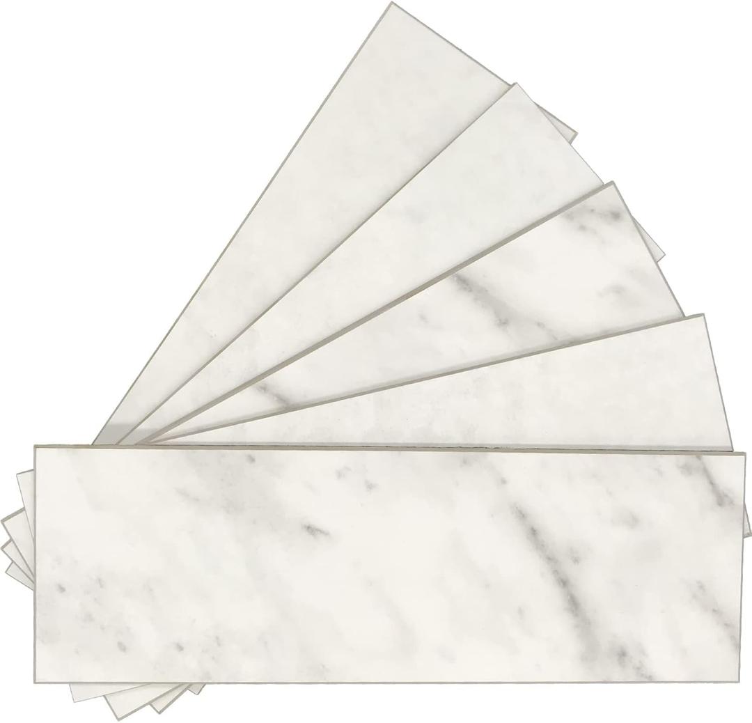 30-Sheet Marble Subway Tile Peel and Stick Tile, 4 in. x 12 in. Stone Composite Waterproof Backsplash Tiles for Kitchen, Bathroom, Fireplace(White Marble)