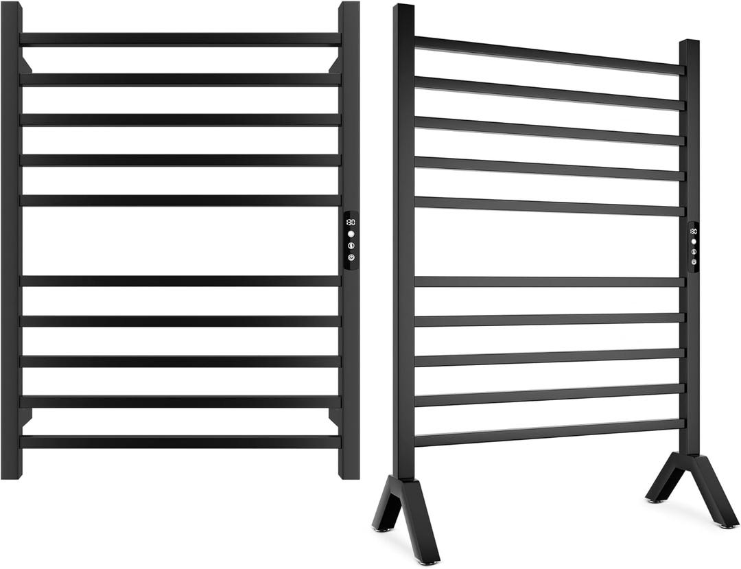 Poloma Wall Mounted & Freestanding Towel Warmer Rack for Bathrooms, Electric Heated Towel Rack Heater, Stainless Steel, Matt Black.