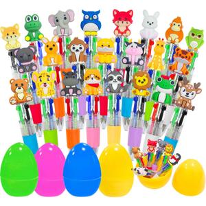 24 Pcs Animal Multicolor Pens 4 Colors in 1 Ballpoint Pen Bulk with 4 Pcs Easter Eggs for Kids Girls Boys Easter Basket Stuffers Party Favors Easter Egg Fillers Hunt