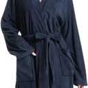 Women Lightweight Bath Robes Terry Cloth Towel Robe Microfiber Knee Length Bathrobe with Pockets (M)