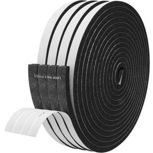 Storystore Weather Stripping Door Seal Strip, 1/2In x 1/4In x 66FT Self Adhesive Foam Tape for Door Window Insulation Soundproofing Weatherstrip, High Density Foam Seal for Doors Windows Furniture
