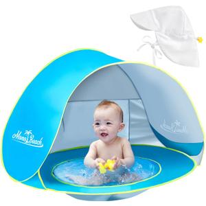 Monobeach Baby Beach Tent with Sun Hat Pop Up Portable Shade Pool UPF50+ UV Protection Sun Shelter for Infant with Easy Set Up Canopy (Blue)
