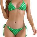 Women's Polka Dots Halter Bikini Sets, 2 Piece Double Tie Back Triangle Bottoms Swimwear Bathing Suits (X-Large, Green)