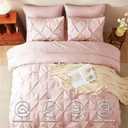 CozyLux Queen Comforter Set Peach Pink, 7 Pieces Pintuck Bed in A Bag, Premium Pink Comforter Queen Size, Pinch Pleat Bedding Sets with Comforter, Sheets, Pillowcases & Shams