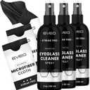 EVEO Eyeglass Cleaner Spray - No Streaks Technology with Microfiber Cleaning Cloth- Glasses Cleaning Kit - Glasses Cleaner Spray with Lens Cleaner Cloth - Screen & Eye Glasses Kit - 3 Pack (6 Piece Set, Black)