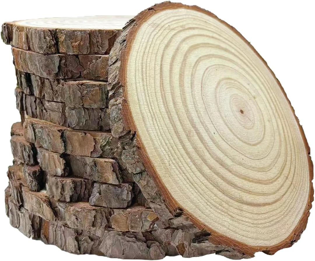10 Pcs 9-10 Inch Unfinished Wood Slices for Centerpieces,Natural Wood Rounds for Crafts Rustic Wedding and Table Decorations,Wooden Discs with Tree Bark,Ideal for Crafts,Painting,and Holiday Decor