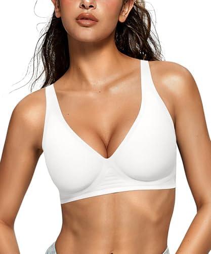 OEAK Womens Deep V Bras Wireless Comfortable Bra Supportive No Underwire Bras Tshirt Push Up Bralettes Plunge Seamless Bra M