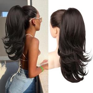 Ponytail Extension for Women, 20 Inch Drawstring Ponytail Hair Extension for Women, Soft Natural Looking Synthetic Pony Tails Hairpiece (Black Brown)