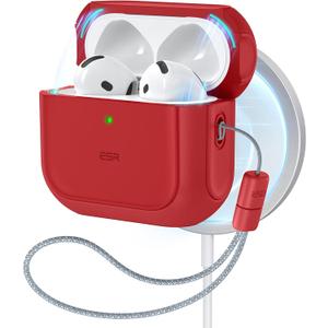 ESR for AirPods 4 Case, Compatible with AirPods 4th Generation Case (2024) (USB-C), Compatible with MagSafe, Drop Protection Cover with Lanyard, Magnetic Lid Lock, Orbit Hybrid Series, Red