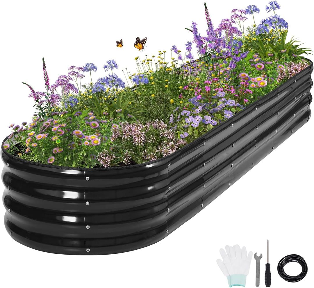 Galvanized Raised Garden Bed Outdoor- Raised Beds for Gardening| Metal Planter Box, Steel Raised Garden Bed Kit with Safety Edging and Gloves for Vegetables, Flower, Herbs (8x2x1FT, Gray)