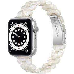 BAIHUIAM Bands Compatible with Apple Watch Band 42mm 41mm 40mm 38mm Women Slim Resin Band Bracelet Thin Lightweight Replacement Wristband for Watch Series 10 9 8 7/Series SE/6 5 4 3, Pearl White