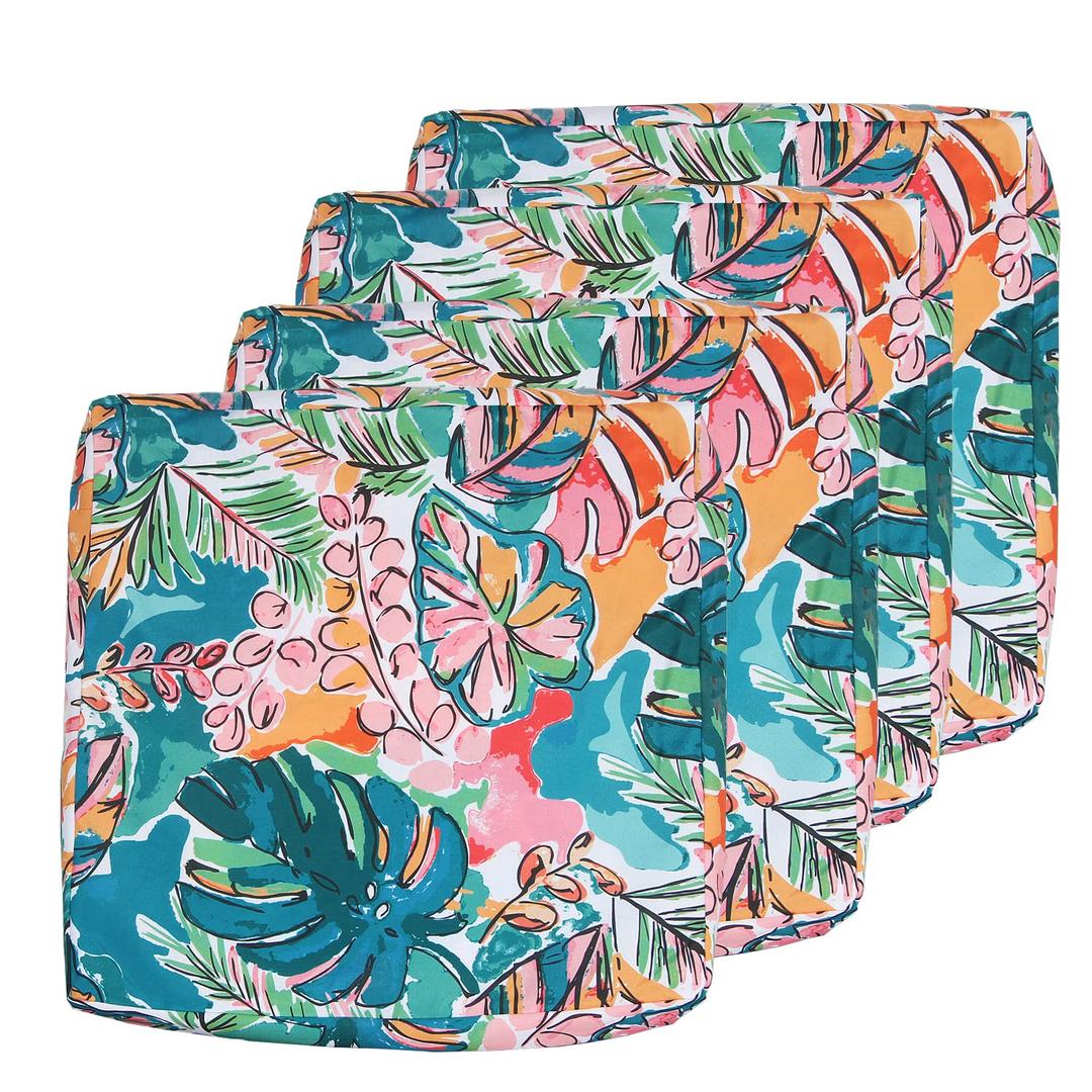 EHouseHome Patio Chair Seat Cushion Covers,Washable Slip Covers Replacement,Waterproof Outdoor Furniture Cushion Pillow Seat Cover for Couch,Garden,Sofa,22"×20"×4"(4 Covers Only,Tropical Leave)