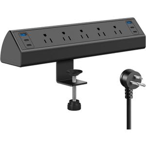 Desk Clamp Power Strip USB C,40W Total Fast Charging Station,4 PD 20W USB C Ports,Desk Edge Mount Power Strip 6 USB Ports 5 AC Outlets Surge Protector,Fit 1.96" Tabletop Edge,ETL Listed