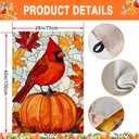 Fall Cardinal Bird Pumpkin House Flag 28x40 Double Sided Large Stained Glass Burlap Yard Flag Maple Leaves Welcome Autumn Thanksgiving Holiday Outside Decorations