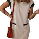Dokotoo Women's 2026 Casual Spring Summer Dresses Fashion Cap Sleeve Color Block Crewneck Shift Tshirt Mini Dress
 Apricot Large