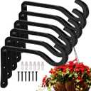 AYSUM Pack of 6 Metal Hanging Brackets, 6 Inch Wall Hooks for Hanging Plants, Bird Feeders, Lanterns, Wind Chimes (Includes Mounting Hardware)