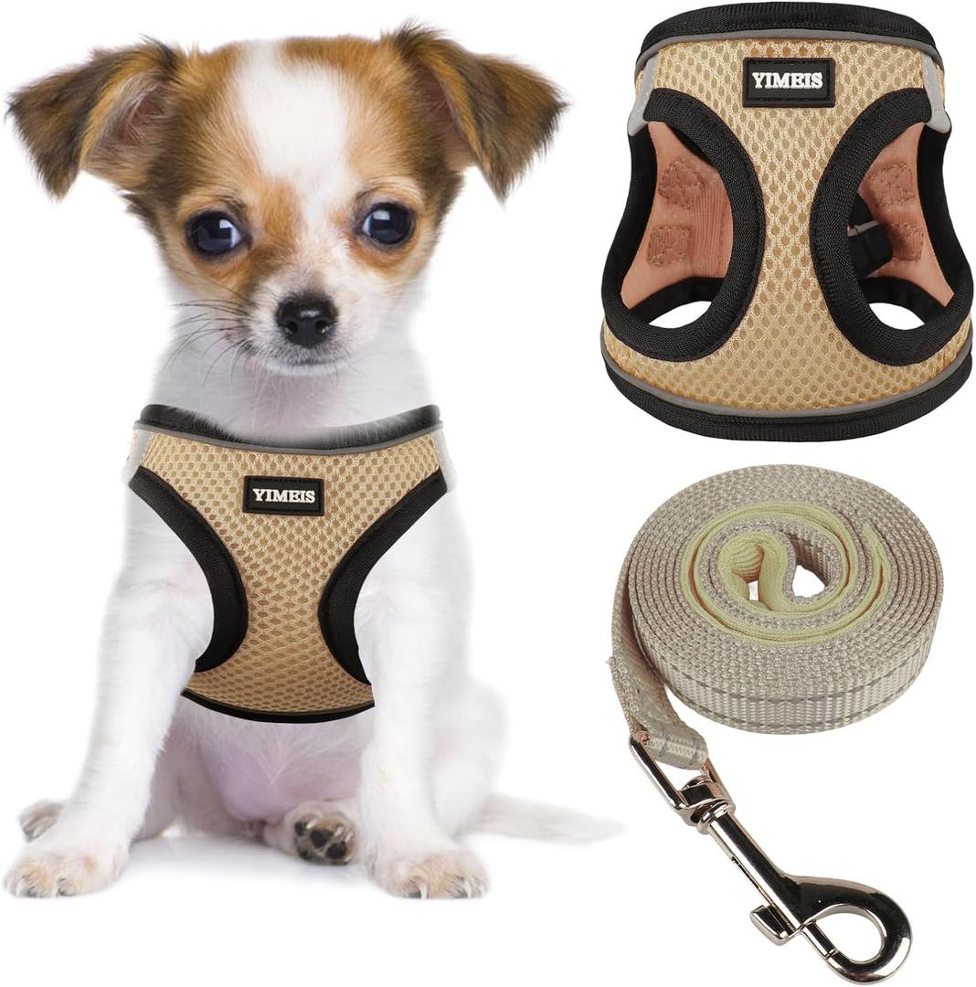 YIMEIS Dog Harness and Leash Set, No Pull Soft Mesh Pet Harness, Reflective Adjustable Puppy Vest for  Dogs, Cats (Flesh Pink, X-Small (Pack of 1)