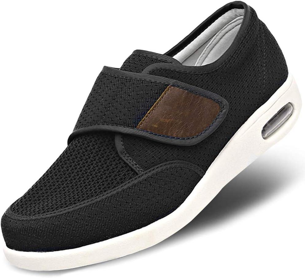 MEJORMEN Men's Edema Diabetic Shoes Adjustable Wide Width Outdoor Walking Sneakers Orthopedic Lightweight Comfy Casual Slippers for Elderly Swollen Feet Arthritis Recovery (12, Breathable 1 - Black)