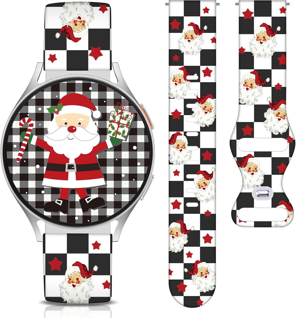 Holiday Watch Band Compatible with Samsung Galaxy Watch 6/5/5 Pro/4/3/6 Classic/4 Classic/Active 2/Active, 20mm Christmas Halloween Replacement Strap for Samsung Galaxy 40mm 41mm 42mm 44mm 45mm 46mm (Santa Claus)