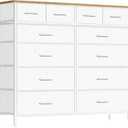 Compact 12 Drawers Dresser for Bedroom, Fabric Storage Tower, Chest of Drawers with Retro Wood Top for Closet, Nursery, Living Room (Classic White)
