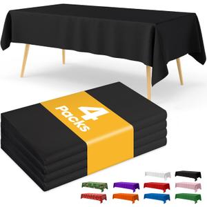 Black Plastic Table Cloth Rectangle Table 4 Pack, 54''105'' Black Tablecloth for 6ft Tables, Table Cloth for Disposable Use, Table Cover for Holiday Party, Gathering